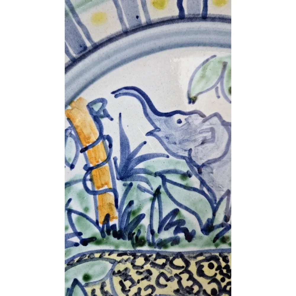 Vintage Leopard Elephant Safari Jungle Cat Plate Denmark Signed RAS Handpainted
